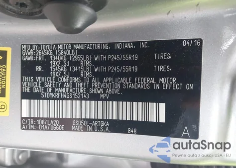 2016 Toyota Highlander Limited V6 из США, поврежденный, VIN 5TDYKRFH4GS152143